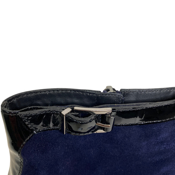 Tod's Women Boots Navy Suede Velvet Patent Leather Ankle Booties Zip 9.5 / 41 - Picture 4 of 8